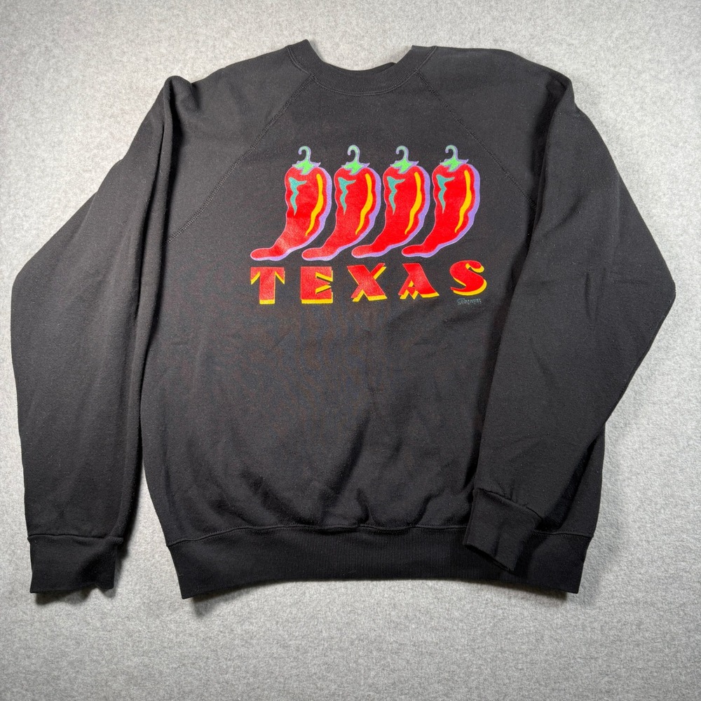 Vintage Tultex Sweatshirt Men's XL Texas Chili‎ Peppers Graphic Made USA Black